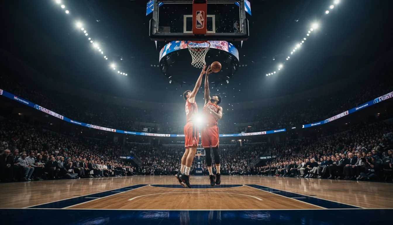 2026 NBA 季後賽四強球隊標誌與競技場景