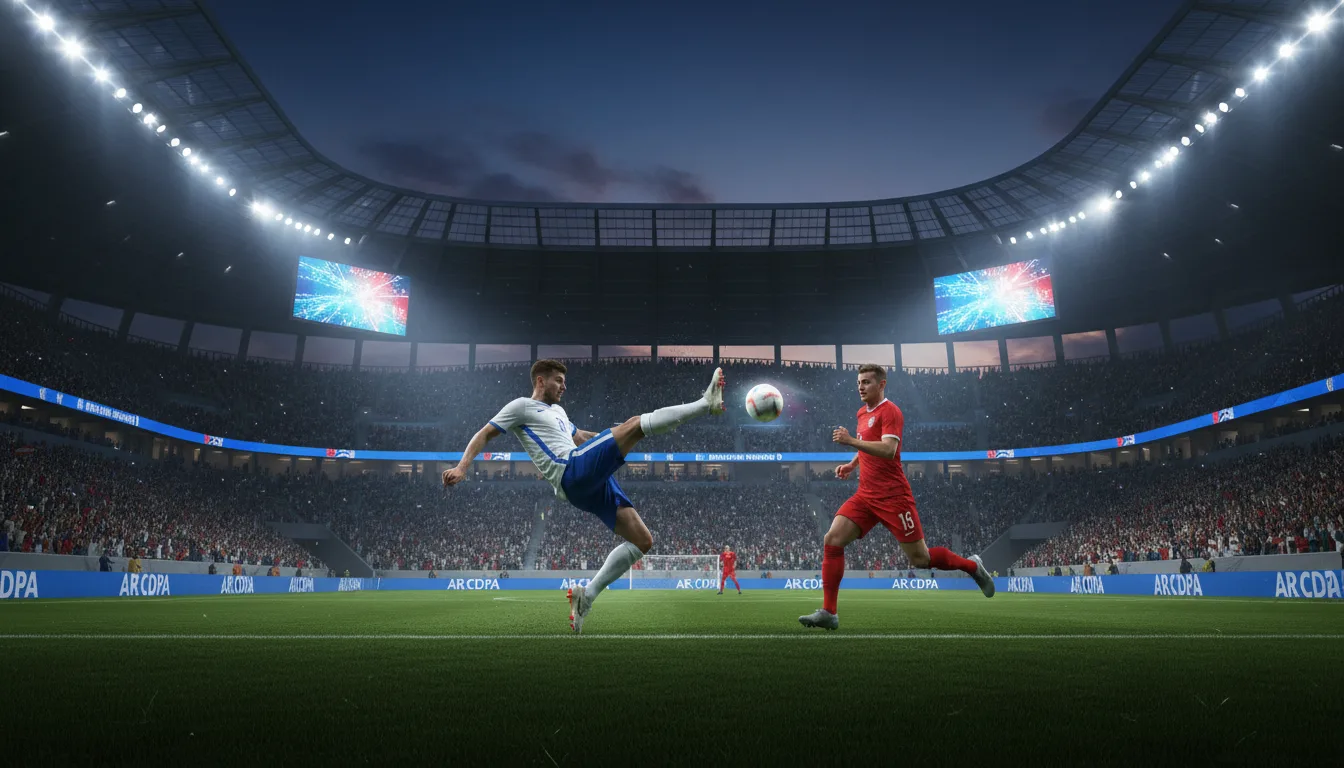 2026FIFA世界盃賽場景,球員在北美三國激烈比賽