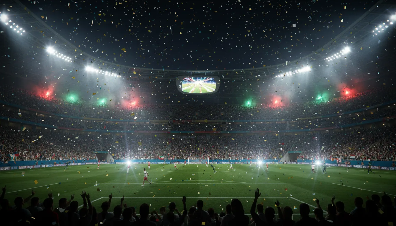 2026年FIFA世界盃官方宣傳視覺,展示美國、加拿大、墨西哥三國舉辦標誌