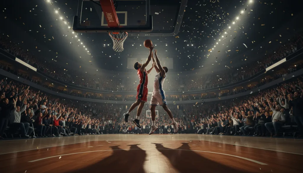NBA總決賽球場，觀眾區與比賽進行中的情景